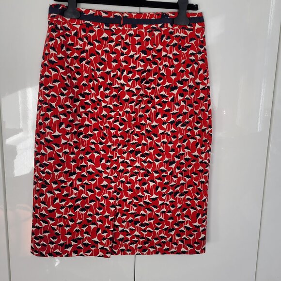 Boden Red Floral Print Cotton Pencil Skirt Size US 12 - Picture 3 of 12